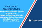 Find out more about your Conservative councillors have been delivering for Cranford St. Andrew and St. John, Geddington, Grafton Underwood, Little Oakley, Newton, Warkton and Weekley.